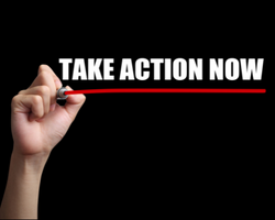 A person underlining the phrase "Take action now." (Success Through Failure episode 375: How to Get Unstuck and Get to Your Life’s Work)
