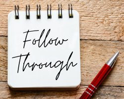 A note pad with the words "follow through" written on it (Success for the Athletic-Minded Man podcast episode 447: (Pt 5 of 5) Consistency and Follow Through: Mastering the Art of Sticking with Your Goals)